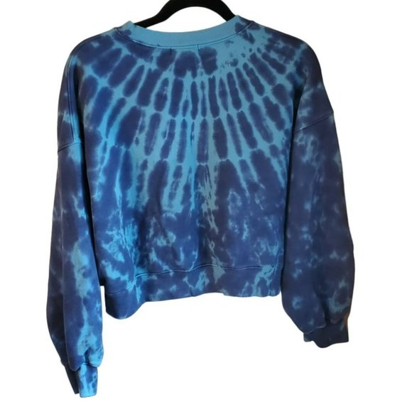 AGolde Women's Blue Tie Dye Sweatshirt Size Small Balloon Sleeve Cropped Relaxed - Picture 2 of 7